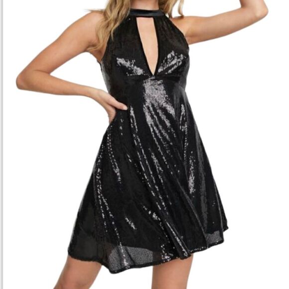 Anthropologie Dresses & Skirts - Anthropologie Raga After Dark High Neck black Glitter Mini Dress Size Small NEW